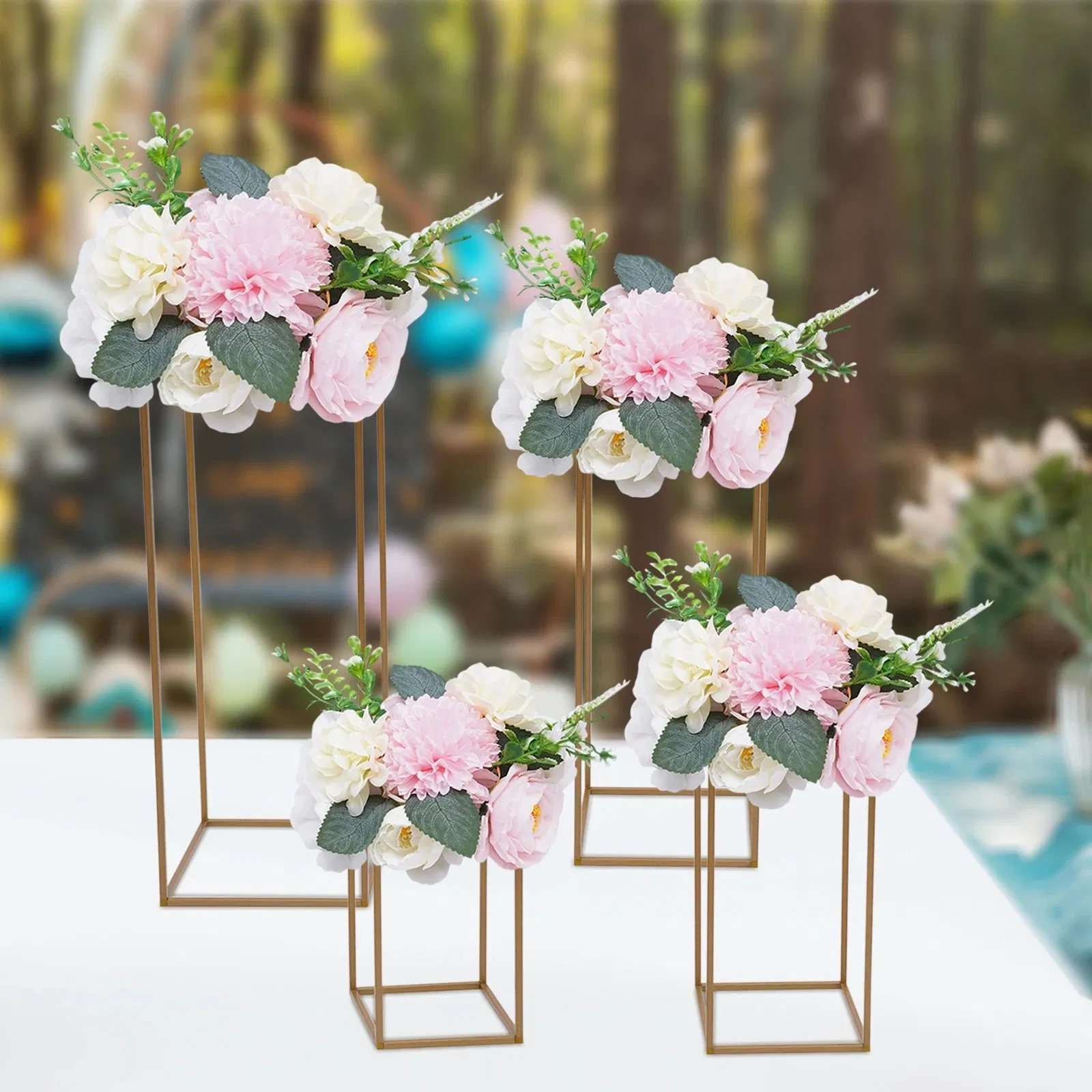 4PCS Metal Flower Rack Prop Geometric Column Vase Stand Wedding Party Decor Gold Rectangular Rack for Wedding 40/60/80/100cm