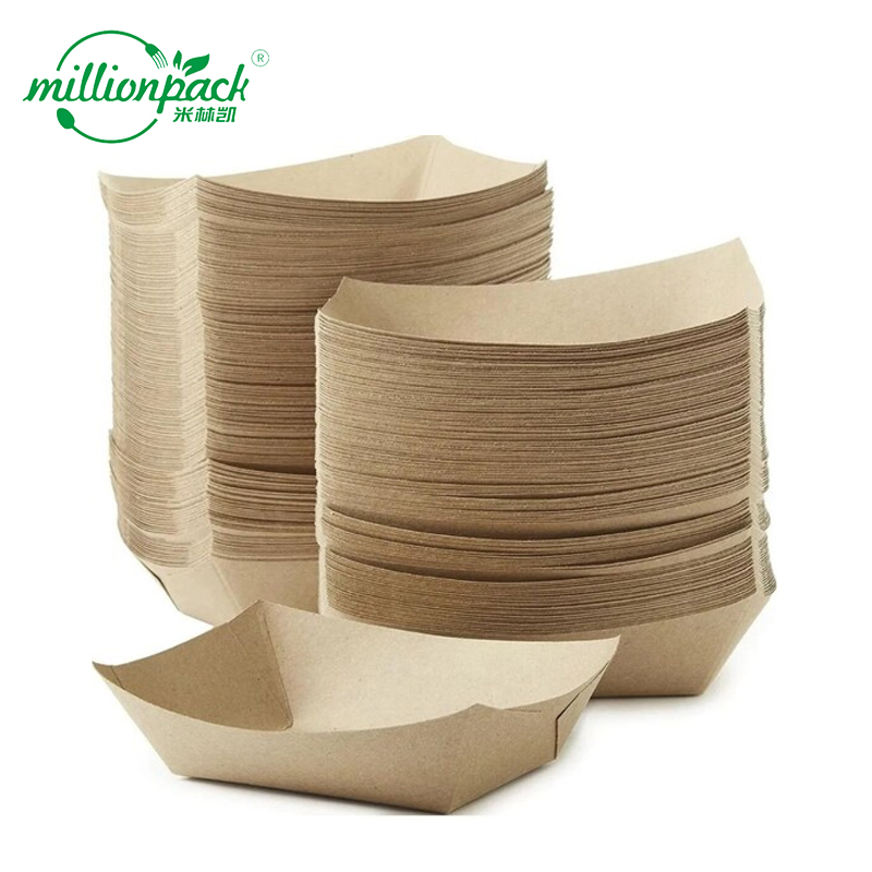 Durable Brown Kraft Paper Food Tray Disposable for Restaurant Party Use