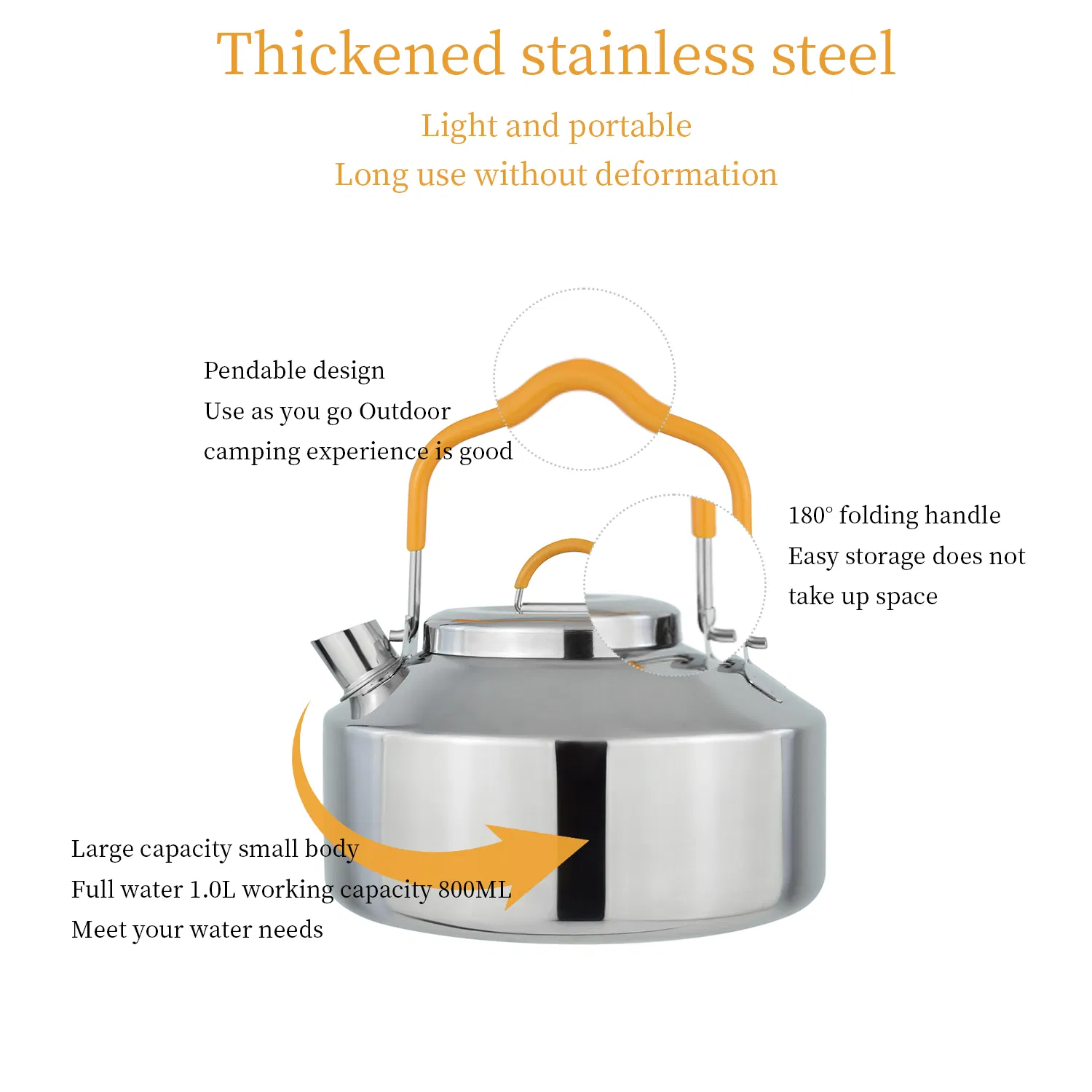 0.8L Stainless Steel Open Fire Camping Kettle Multi Colors Kettle