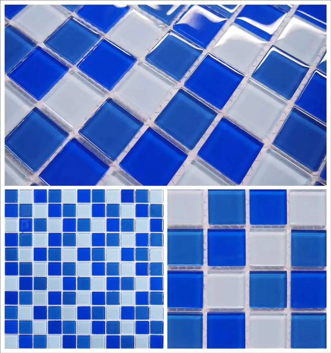 Hot Sale Square Tiles Mix Size Glass Glossy Mosaic for Swimming Pool Tile Bathroom