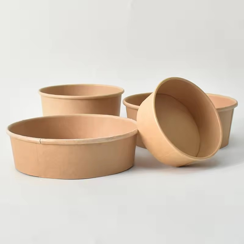 Hot Sale Cheap Customized Logo Salad Noodle Soup Cup White Take Away Salad Container Round Kraft Paper Bowl with Lid