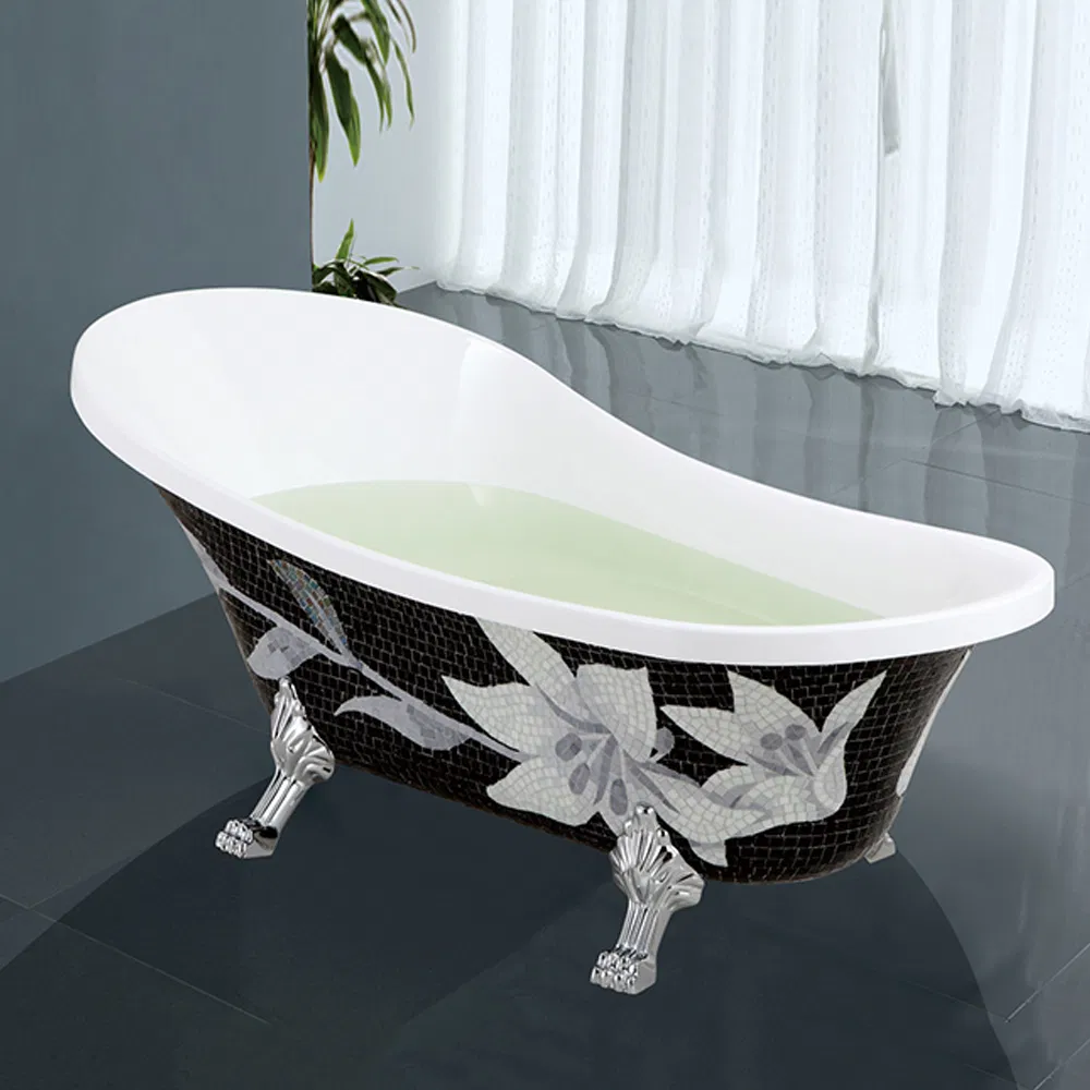America Popular with Mosaic Design Freestanding Acrylic Clawfoot Bathtub