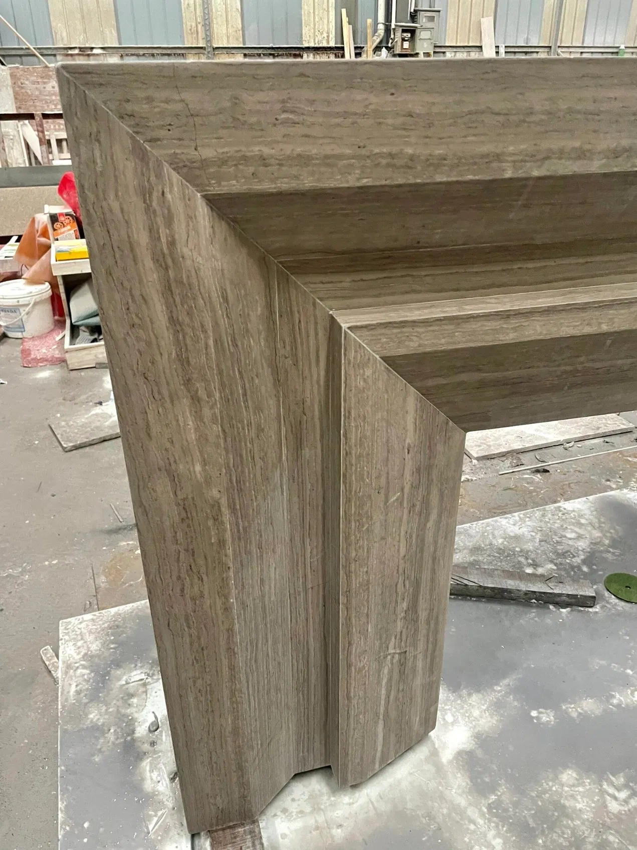 Classic Simple Design Stone Fireplace Surround Grey Wooden Marble Fireplace Mantel