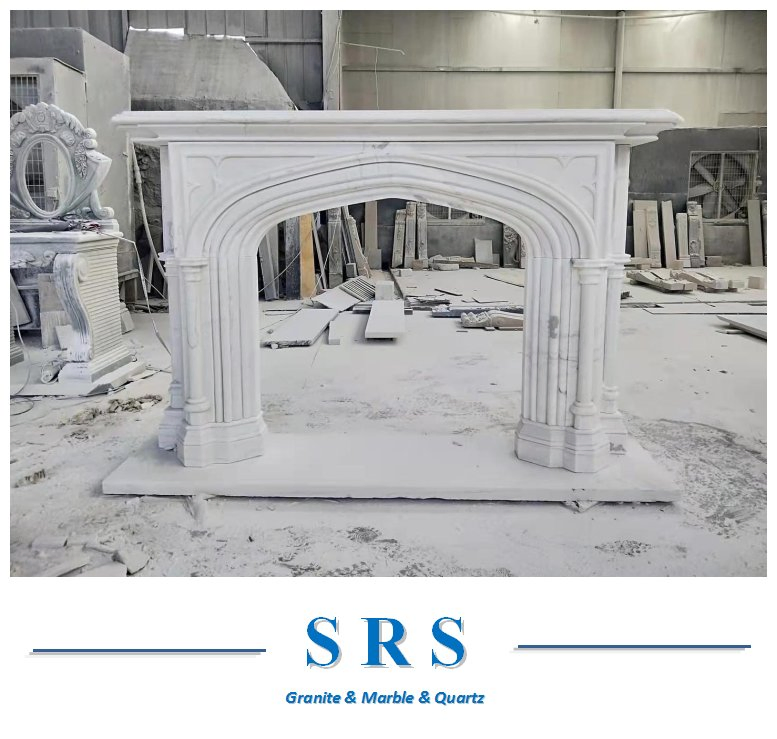 White Hand Caved Marble Fireplace for Home Decoration