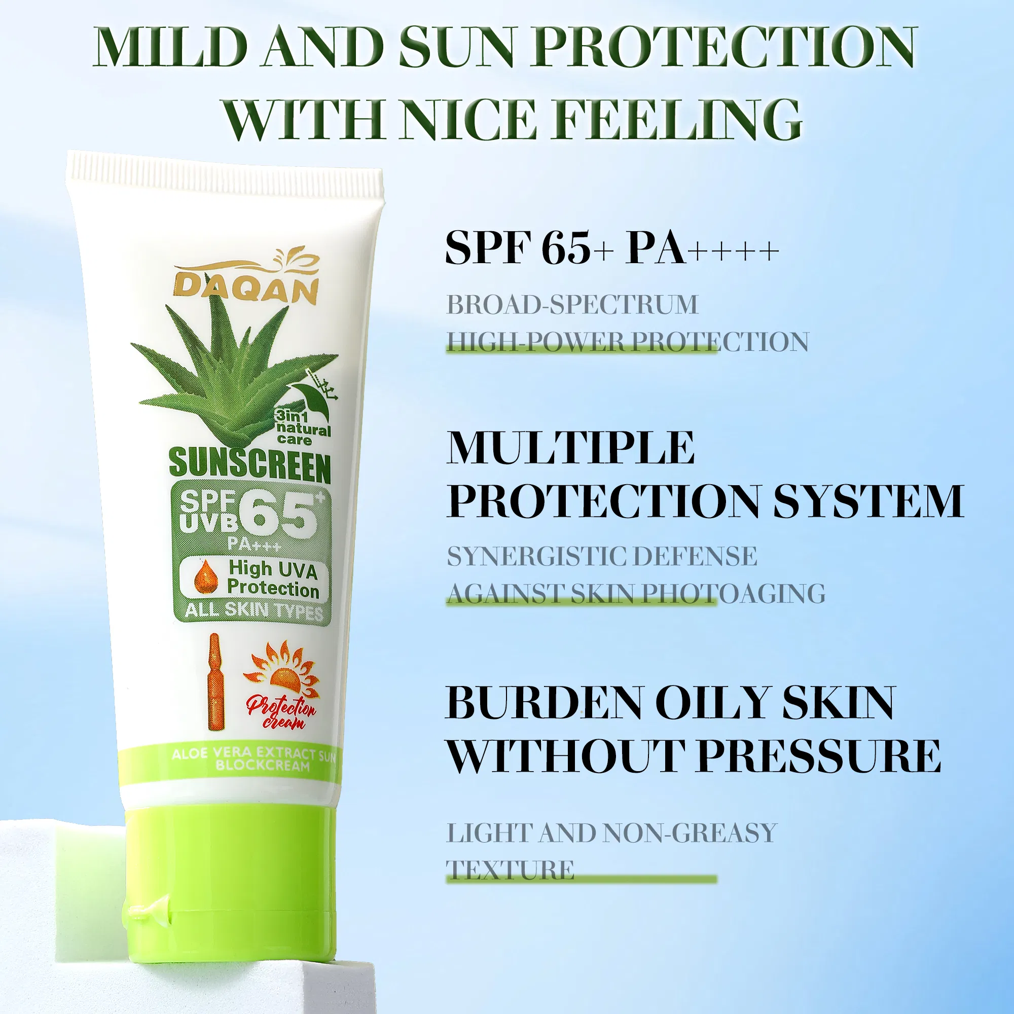 Daqan Aloe Vera Lightweight Sunscreen Moisturizing SPF65 Sun Cream