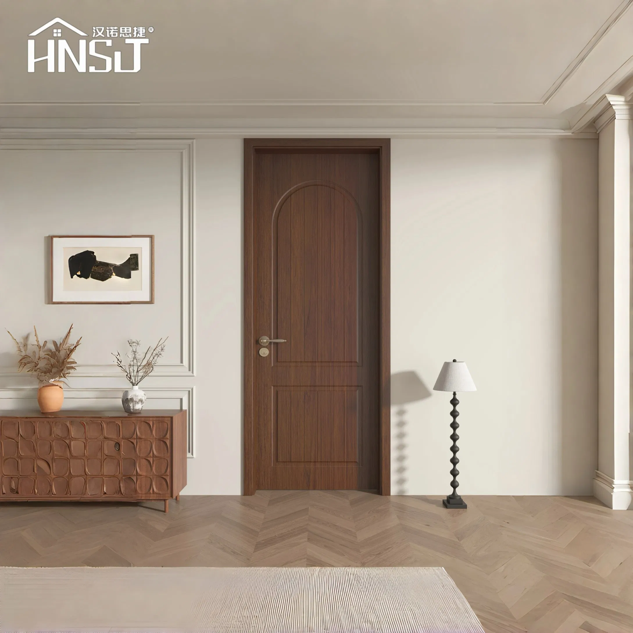 Premium Solid Wooden Interior Bedroom Timber PVC Laminationc Door with Strips Inlay Design Interior Flush