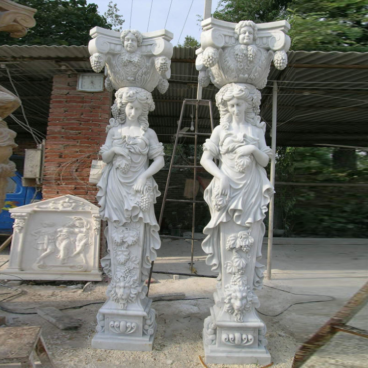 Beautiful Design Hand Carved Greek Woman Marble Column
