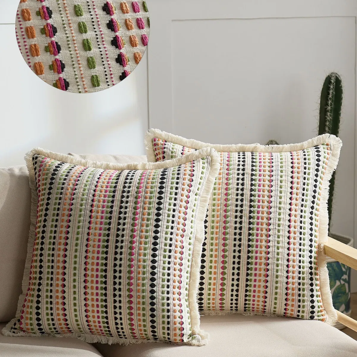 Modern Luxury 18X18 Inch Boho Weaving Texture Throw Cushion Cover Fringe Exquisite Decorative Pillow Case Sofa Accent Couch