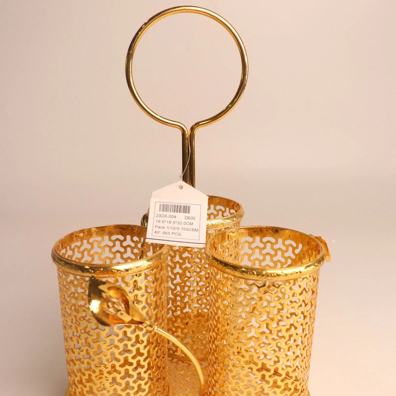 3-Tube Household Gold-Plated Iron Frame, Ceramic Tea Cup Decoration Set