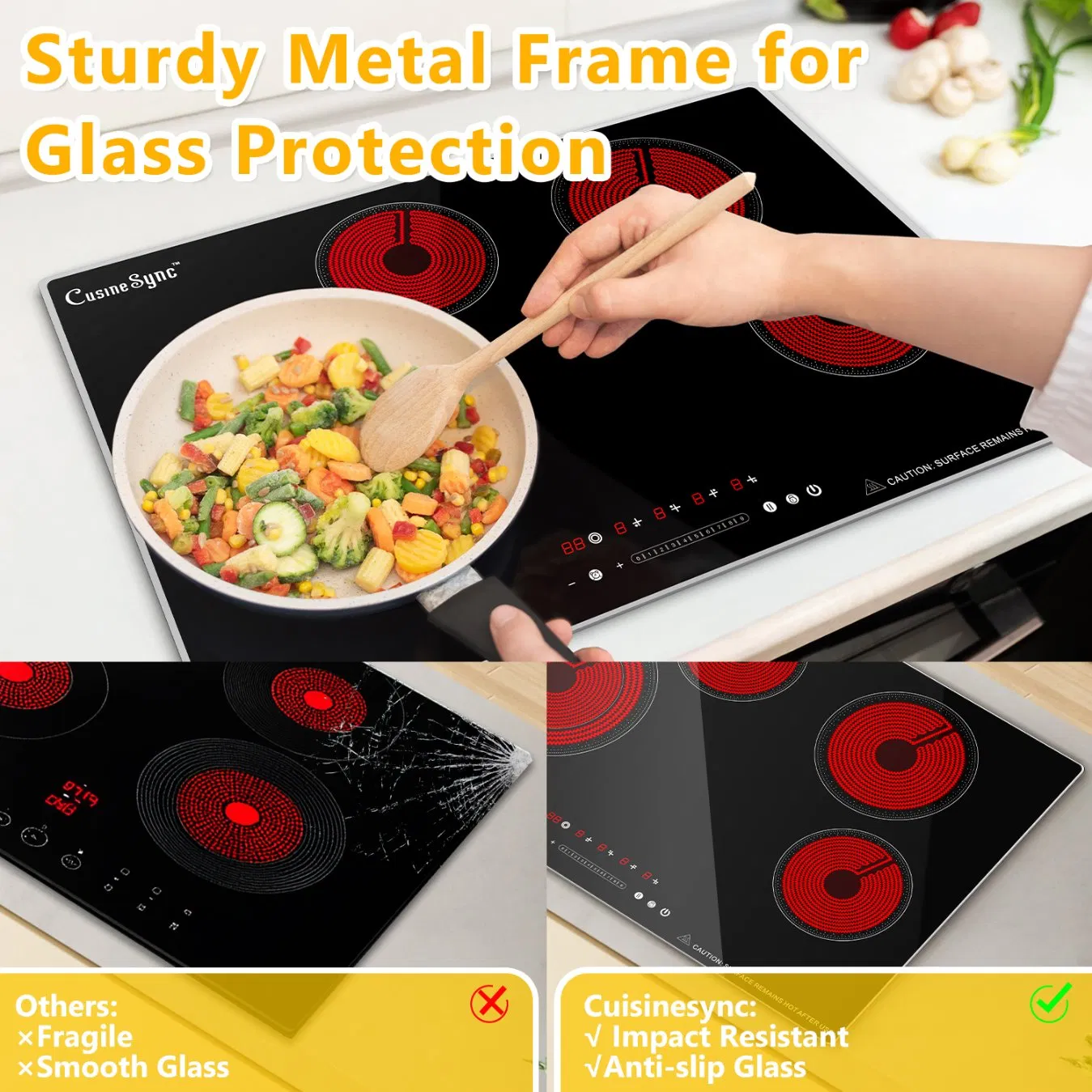 30 Inch Built-in Radiant Electric Cooktop, 4 Burner Smoothtop Stove Top with Expandable Dual Zone, 7200W 240V Hardwired Touch Control, 9 Power Levels, Timer