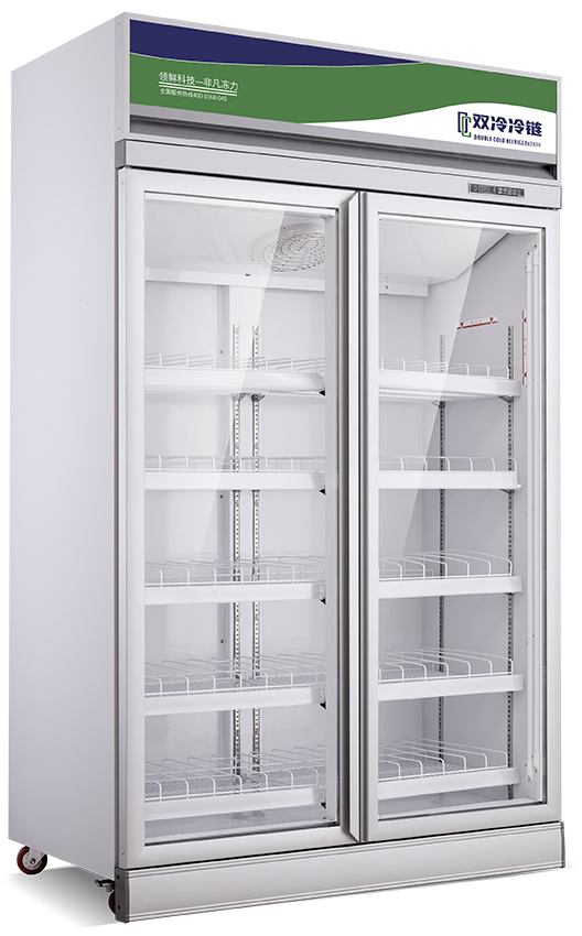 Commercial Double Door Refrigerator Beer Beverage Glass Upright Refrigerated Display Showcase