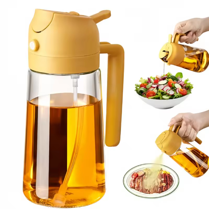 470ml Glass Dispenser Oil Bottle with Nozzle 2 in 1 Olive Oil Sprayer Glass Oil Dispenser Bottle for Kitchen BBQ Tools