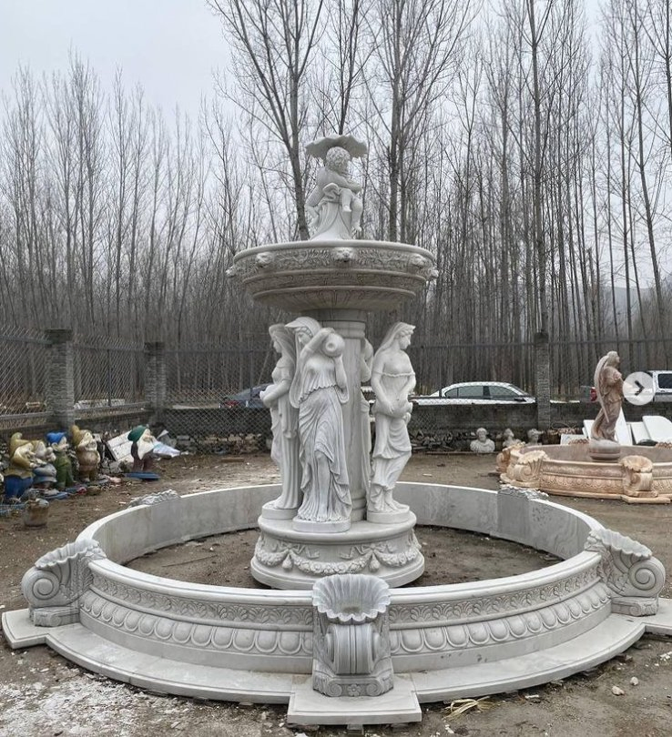 Western Style White Marble Fireplace with Women Statue