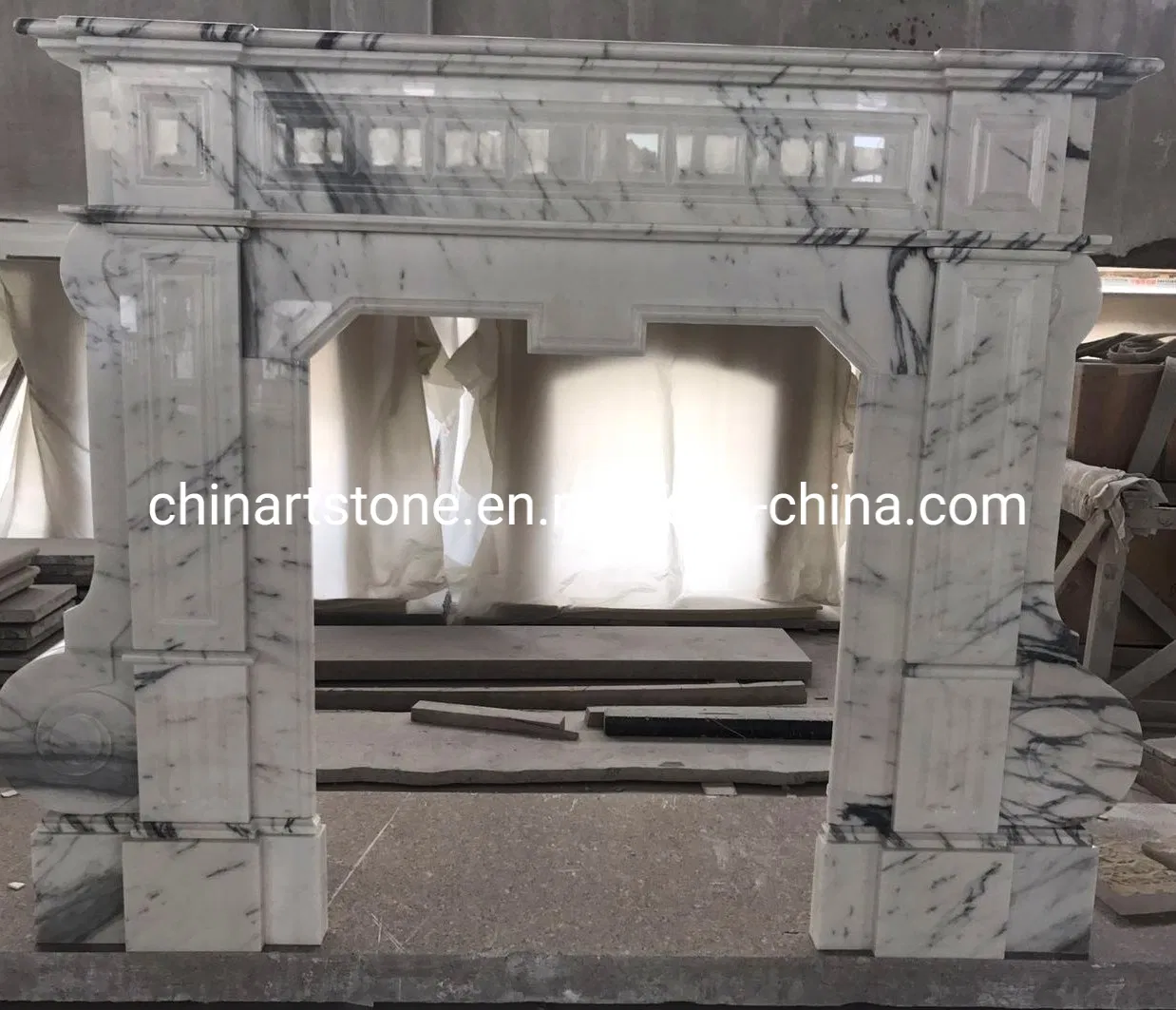Bianco Arabascata White Marble Fireplace for Home Decoration
