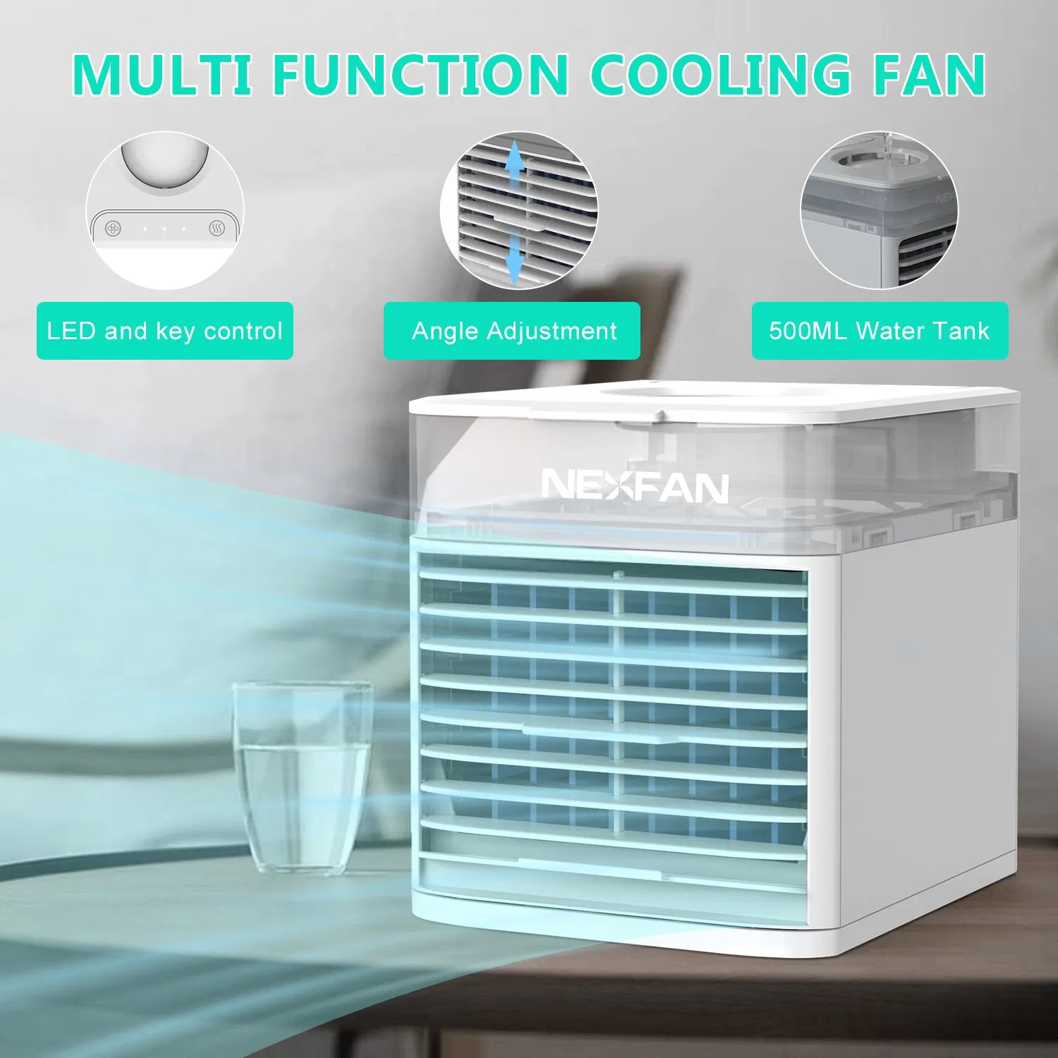 Best Selling Portable Mini Fan Air Cooler USB Small Air Conditioner with 7 Colors LED Lights