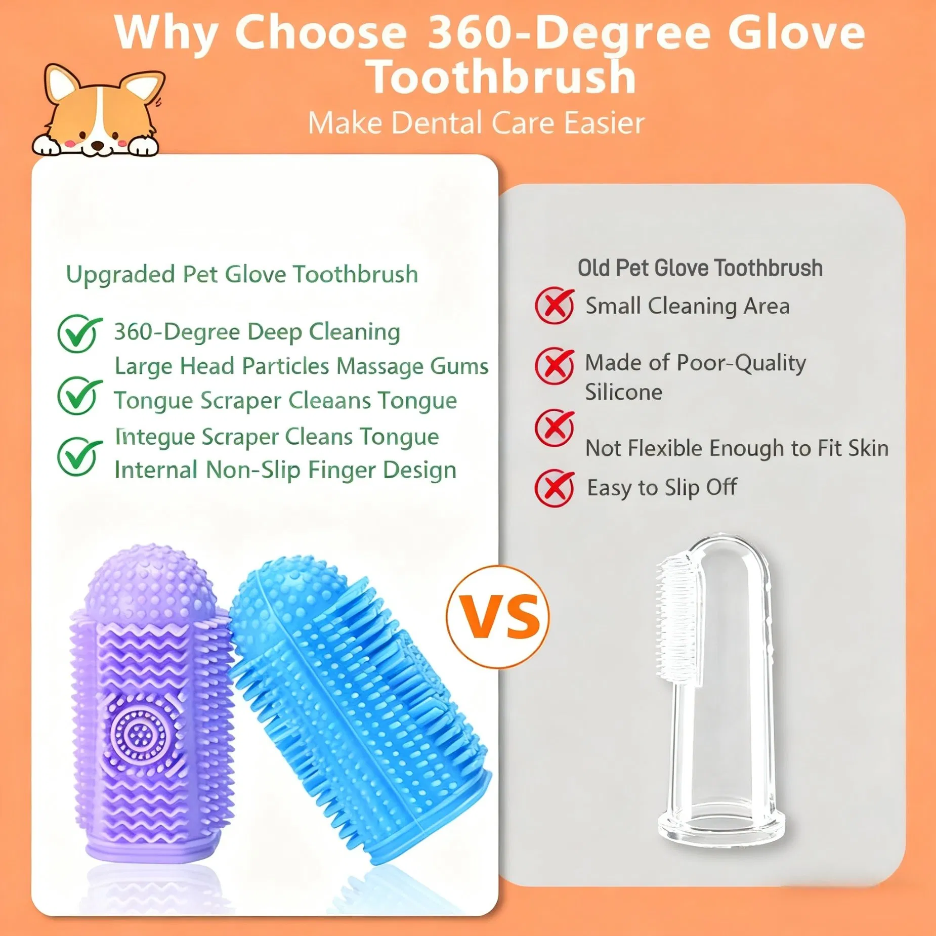 Hot Selling Pet Dog Cat 360 Degree Food Grade Silicone Finger Toothbrush