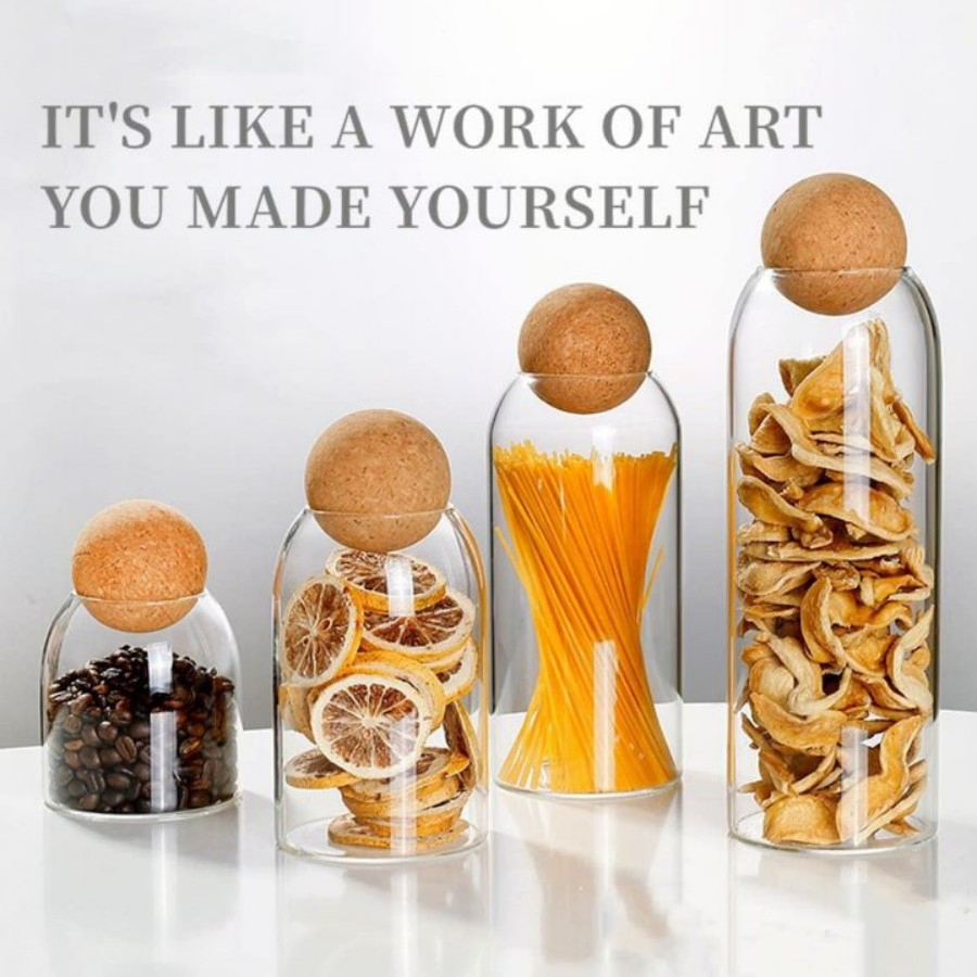 Glass Storage Container with Cork Ball Jars Kitchenware Glass Bottle
