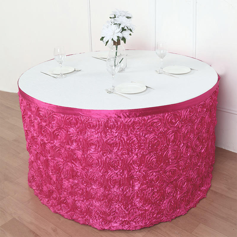 Wholesale Satin Rosette Custom Table Cover Tablecloth Wedding Banquet Polyester Round Table Skirt