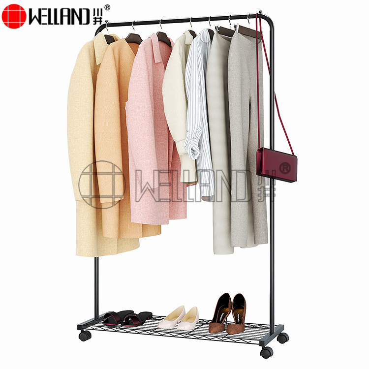 New Design Single Hanger Rod Clothes Rack Portable Garment Rack with Bottom Shelves