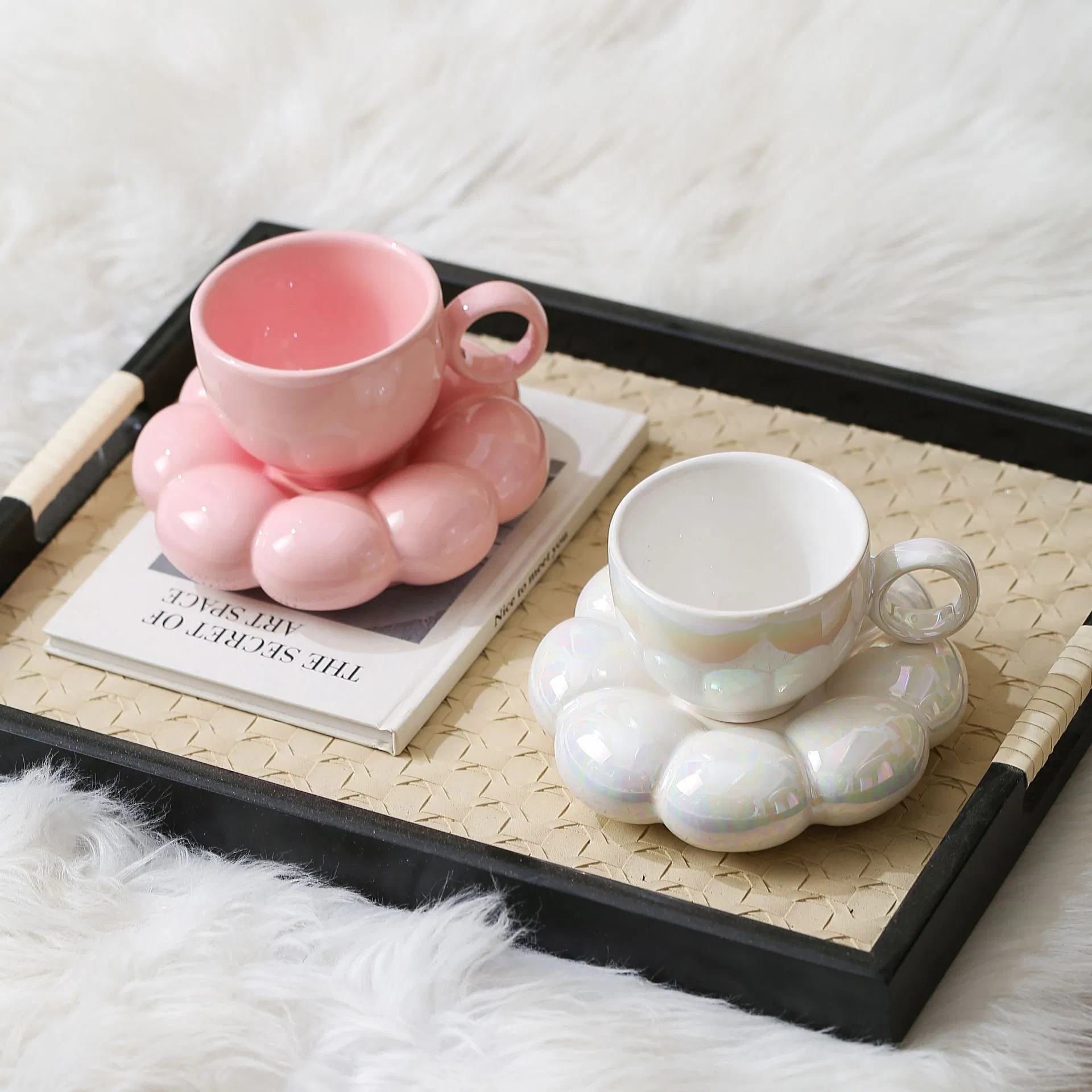 Ins Cloud Stylish Coffee Mug with Saucer Birthday Wishes Ceramic Mugs