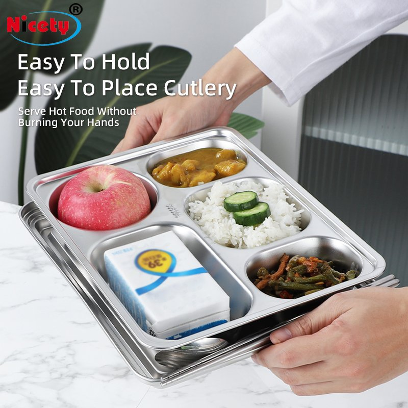 Stainless Steel Food Tray Dinnerware School Student Canteen Plates Compartmentalized Fast Food Tray
