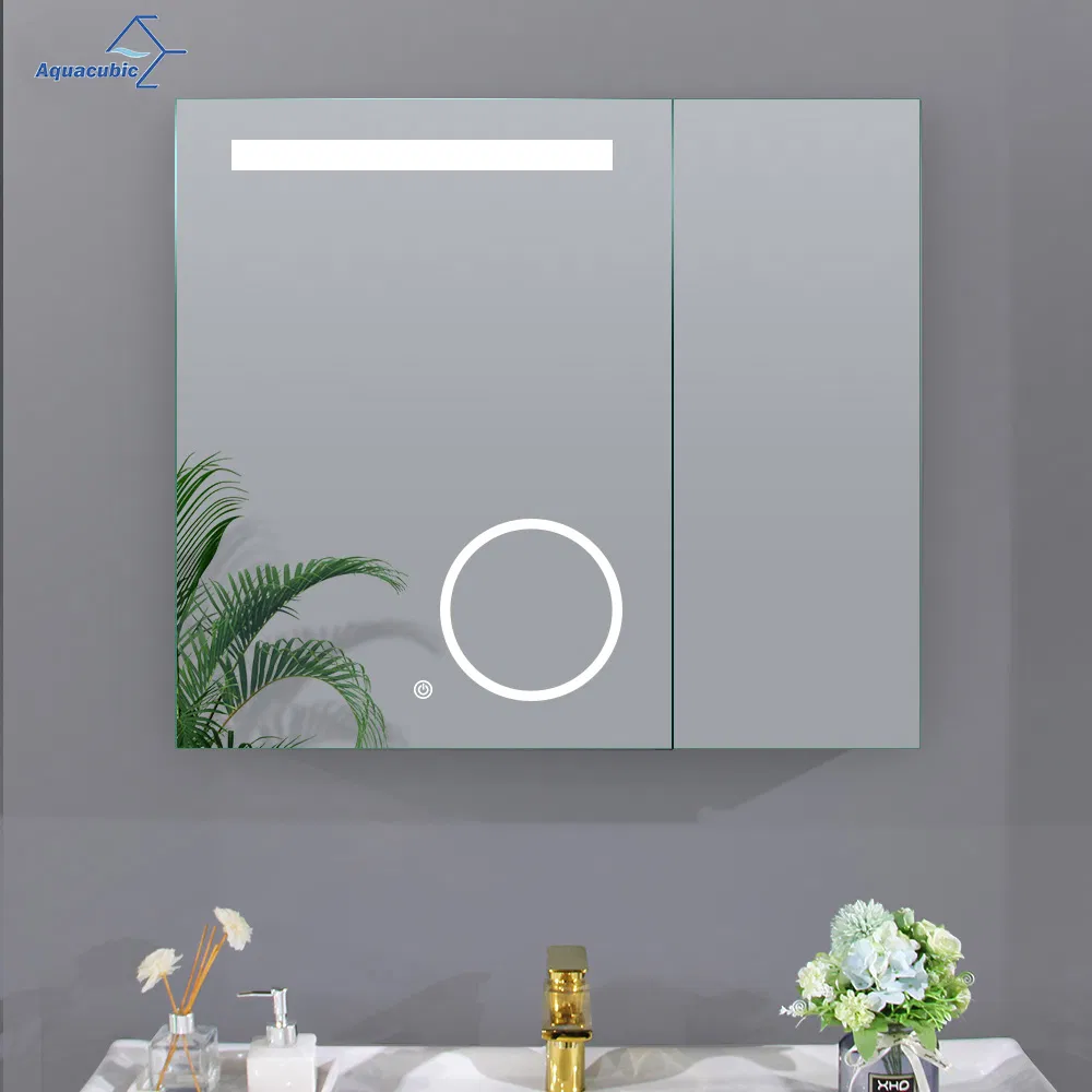 LED Backlit Mirror Illuminated Bathroom Mirror Cabinet and Magnifying Lens Wall-Mounted Vanity Mirror Cabinet