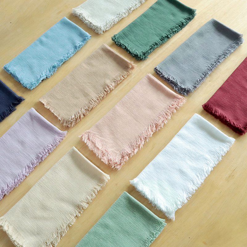 Custom Tea Towels Cotton Embroidery Logo Fringed Absorbent Table Napkin Cloth