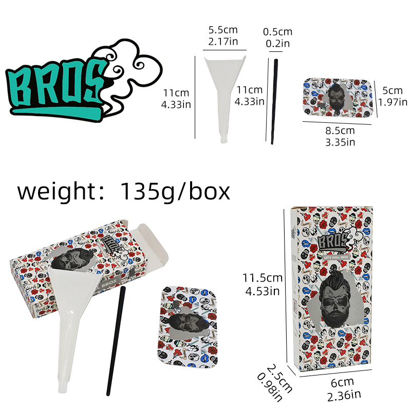 Bros Man Style Box Set Rolled Cone Rolling Paper of Triangle Funnel + Card + Plastic Strips