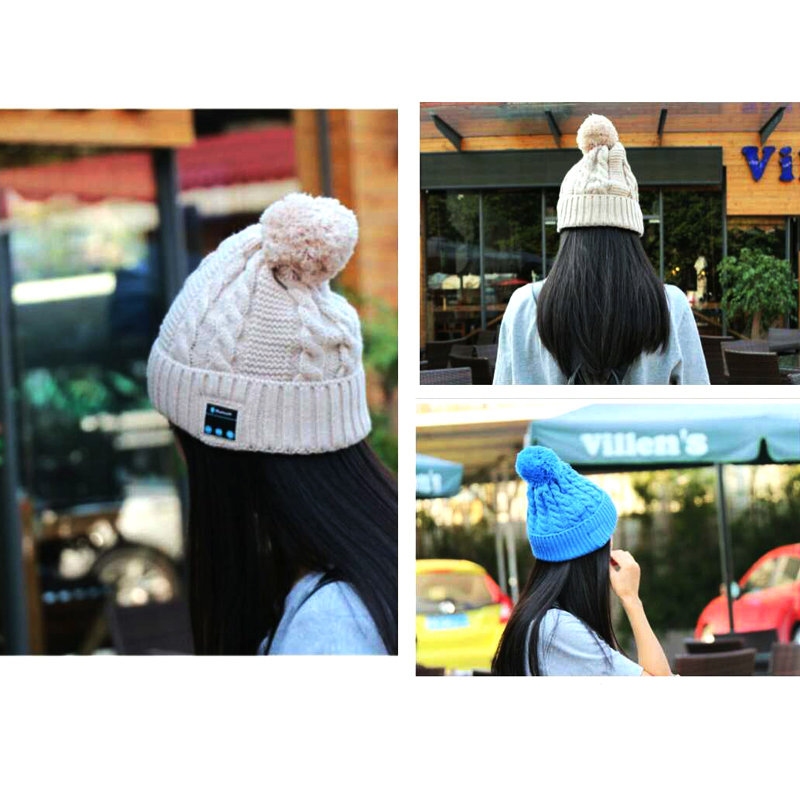 Winter Knit Smart Electronics Bluetooth Music Headphone Beanie Wearable Smart Hat Cap with Built-in Microphone Speaker for Women / Lady