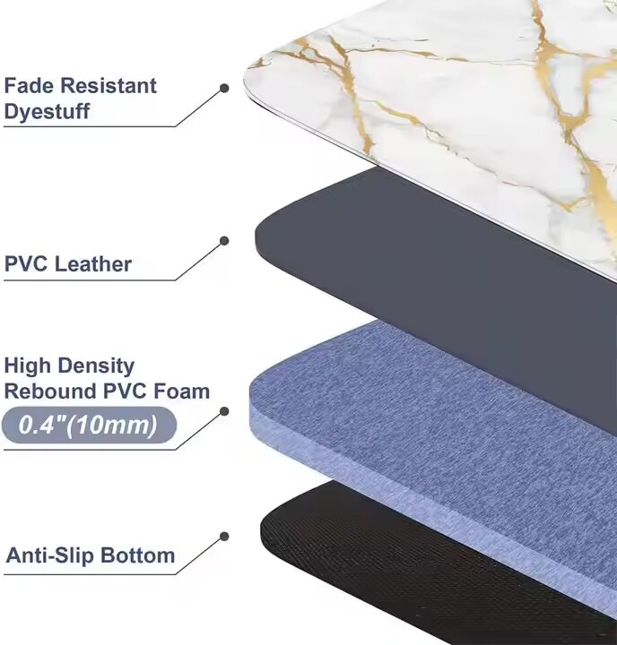 Kitchen Bathroom Anti Fatigue Floor Rugs Non Slip Gold White Printed Mat