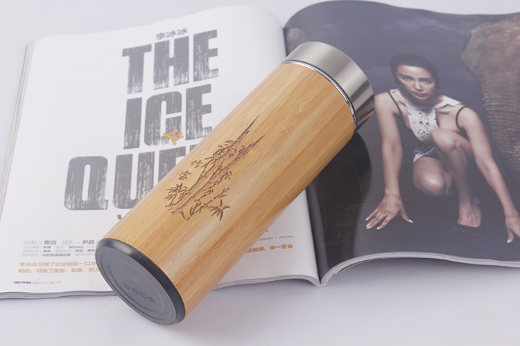Bamboo Wood Insulated Vacuum Thermos Flask