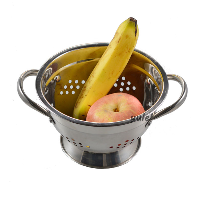 Amazon Hot Sale Fruit Colander 18/22/26cm Stainless Steel Round Strainer with Double Handle Vegetable Colander