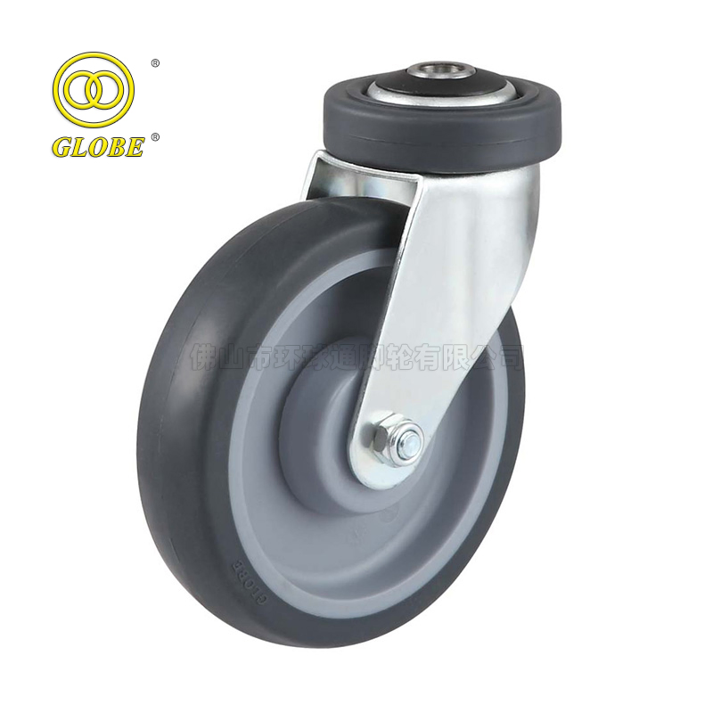 4inch 100mm Bolt Hole Type Thermoplastic Rubber Wheel Supermarket Caster TPR Castors