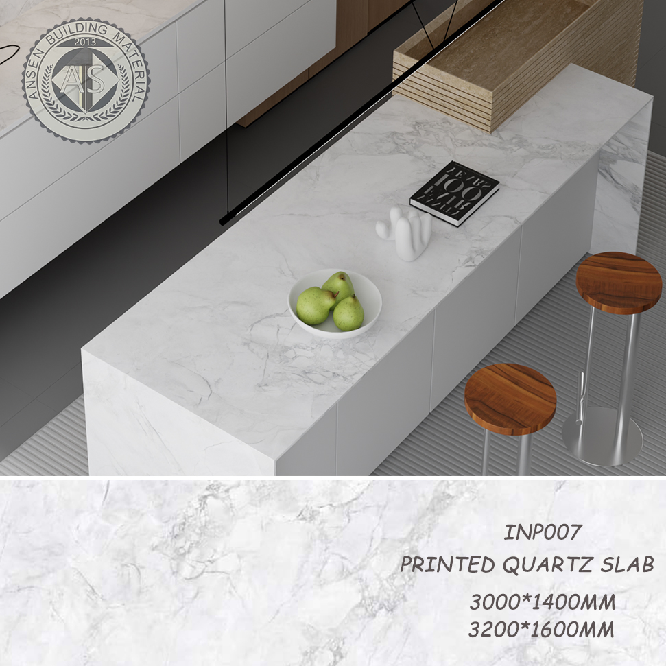 Artificial Printed Quartz Grey Quartz Stone Island Countertop Calacatta Quartz Slab Price