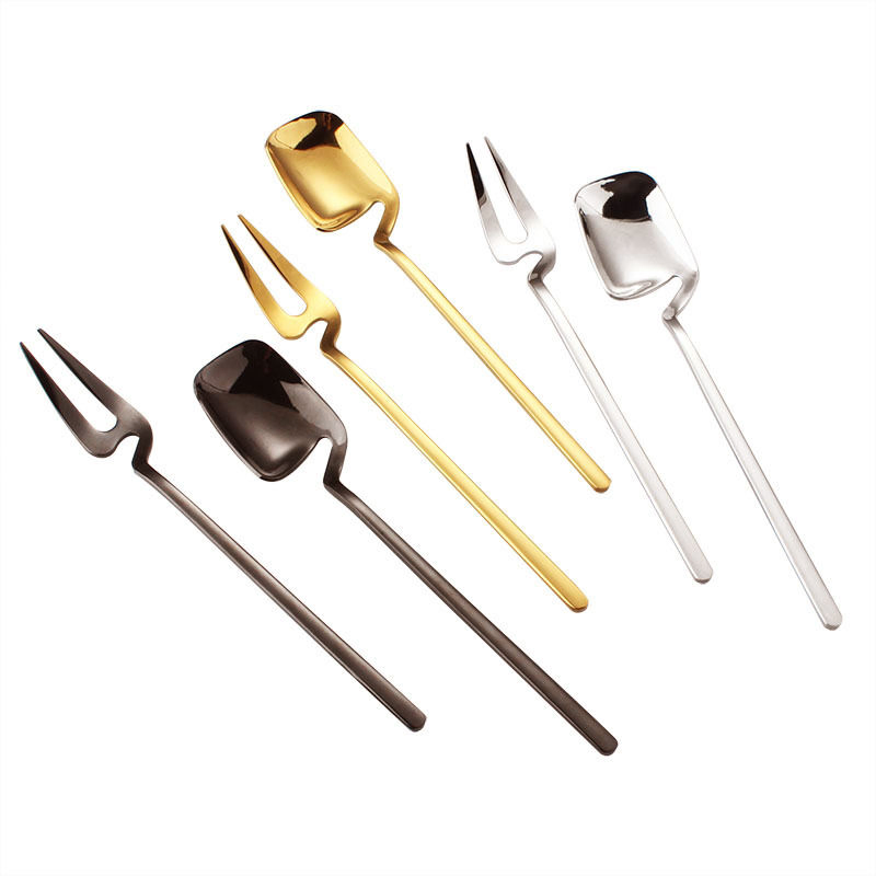 Restaurant Customize Plastic Fruit Gold Fork and Spoon Set for Wedding