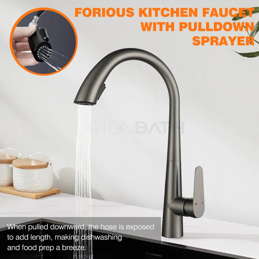 Кухонный смеситель Ortonbath с выдвижным душем, никель