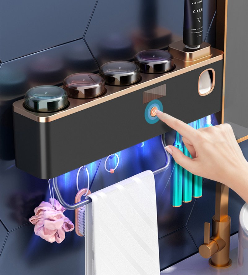 Disinfection and Sterilization Wall-Mounted Cup Toothbrush Holder Punch-Free Storage Rack Toothbrush Sterilizer