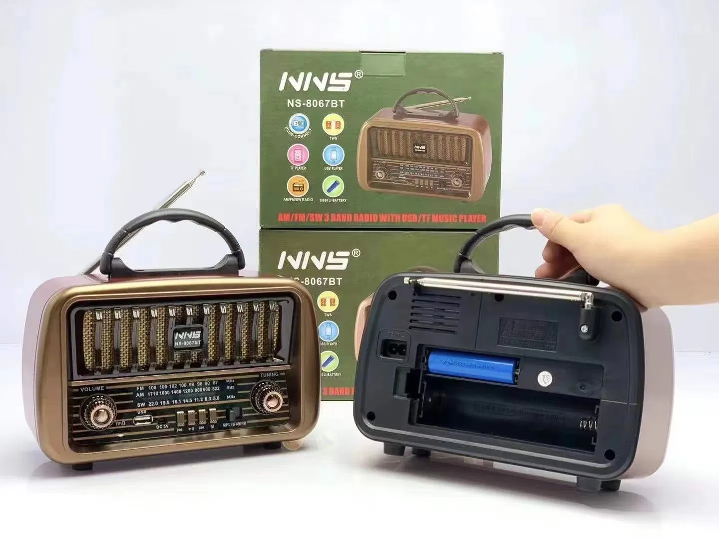 Ретро радио NS-8067BT с Bluetooth, деревянный корпус
