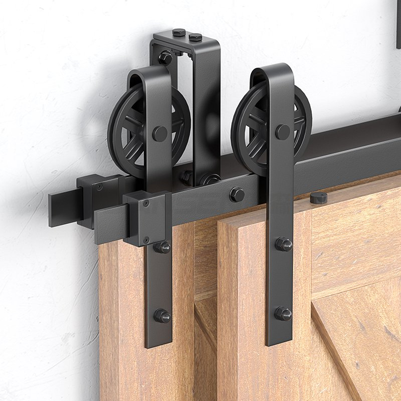 5 FT Double Track Bypass Barn Door Hardware Kit for Wooden Doors