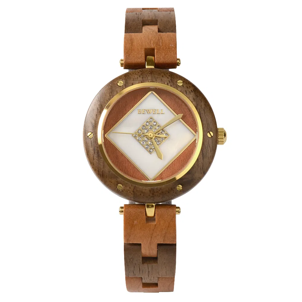 2023 Bewell Latest Mixed Wood Wrist Watch for Lady Women Watches