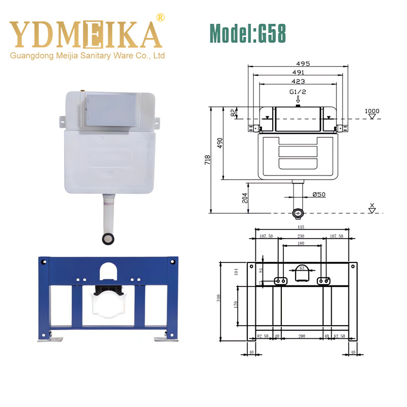 Eurpean Dual Flushing Modern Style in Wall Cistern for Wall Hung Toilet Concealed Cistern