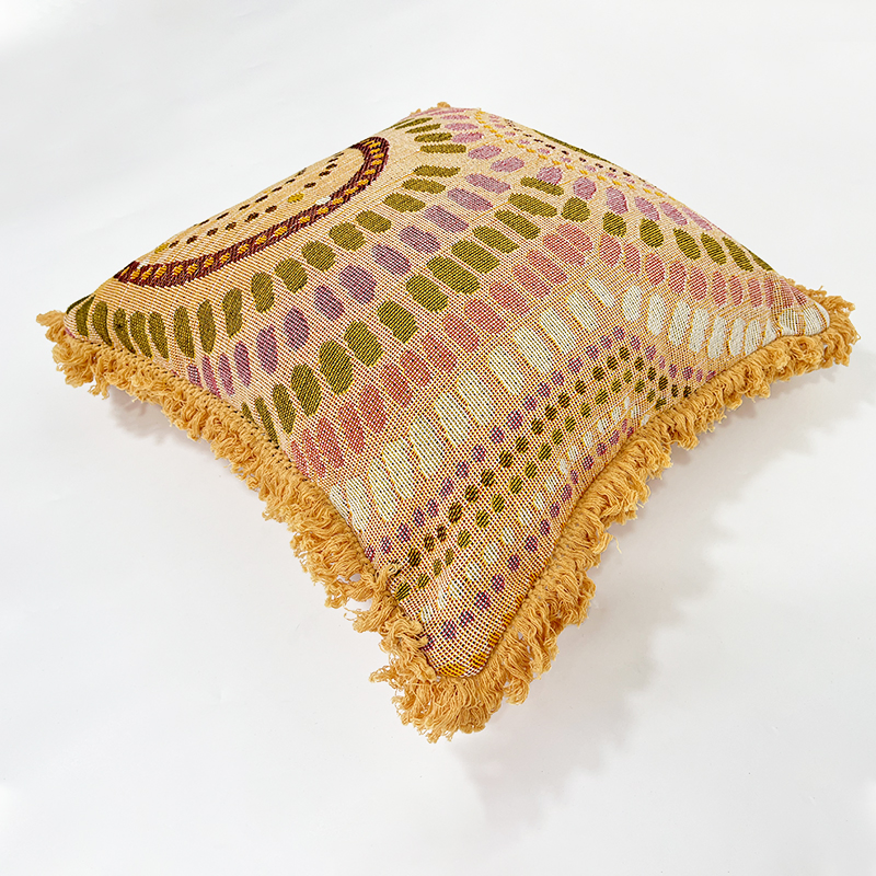Ins Hot Sale Custom Woven Throw Pillow Jacquard Cushion Cover with Tassels Matching Blankets