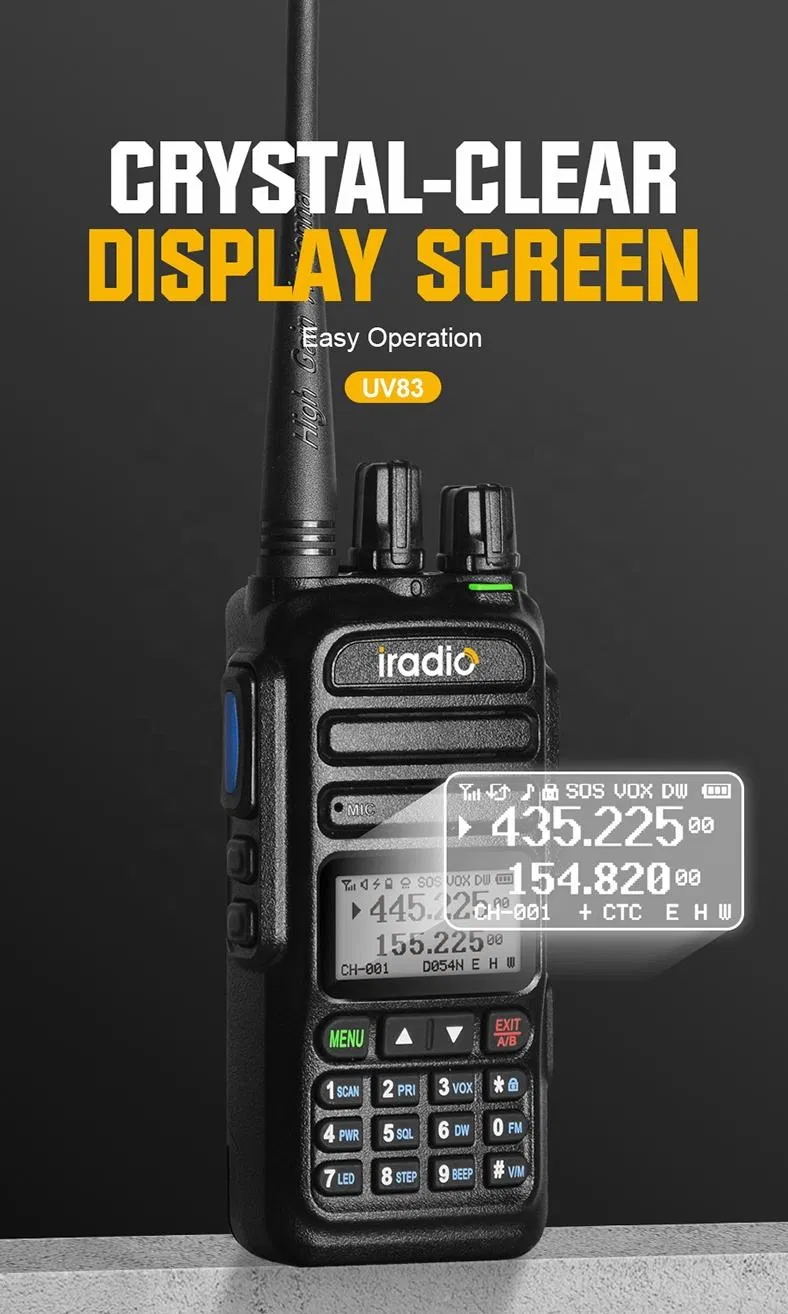 Iradio UV83 Walkie Talkie Two Way Radio Analog VHF/UHF 5W Black