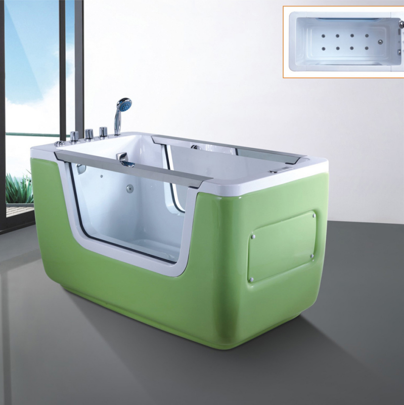 White and Green Colour Freestanding Tub Modern Design Baby Bathtub with Faucets