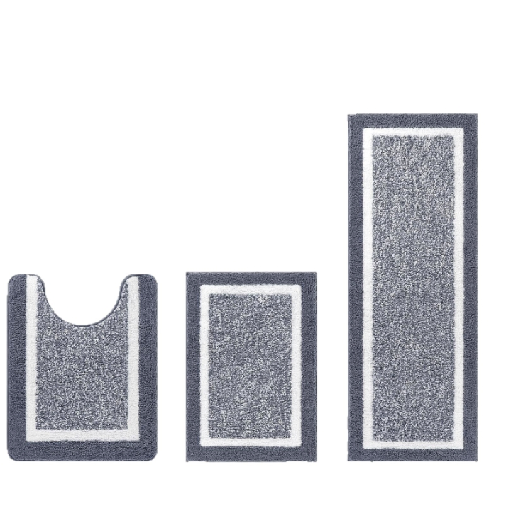 Bathroom Rug Mat Set 3 Piece, Microfiber Shaggy Bath Set