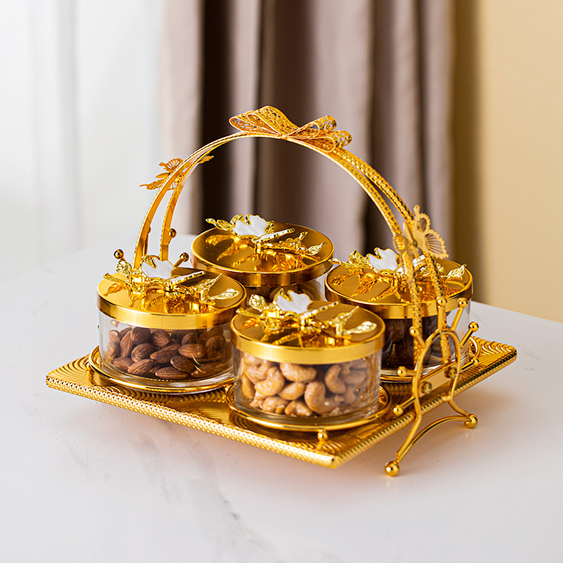 Includes 4 Glass Bowls and a Gold-Plated Iron Stand Candy Bowl