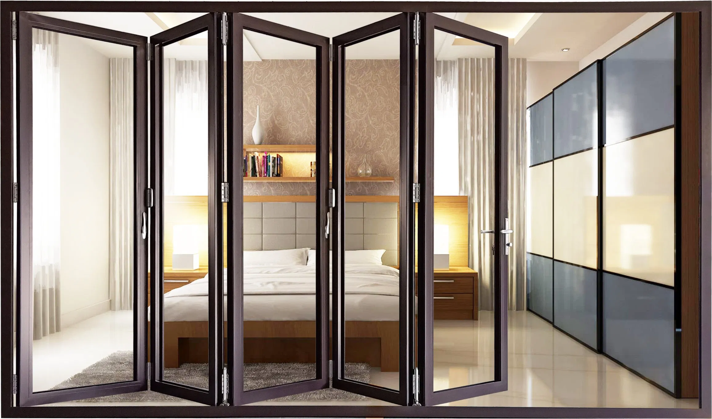 European Style Hot Sale Double Glass Aluminum Frame Folding Door