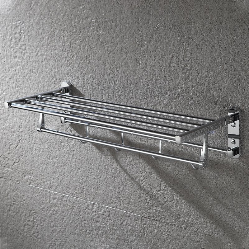 Silver Chrome Plated Stainless Steel Double Layers Bathroom Folding Towel Rack
