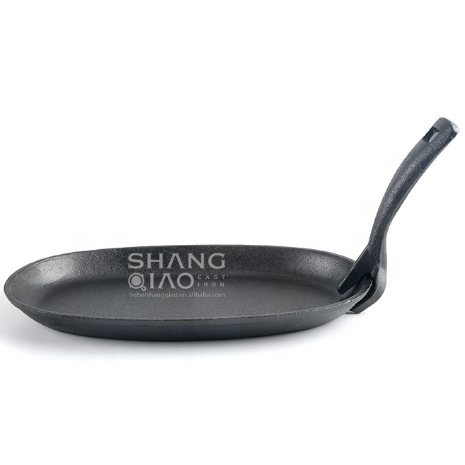 Ideal for Fajitas & Table Serving Cast Iron Sizzling Steak Pan with Wooden Base