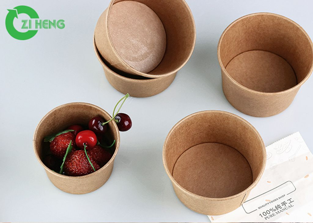 Customized 1500ml Disposable Kraft Paper Salad Rice Noodle Bowl with Lid